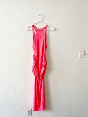 Michael Stars Evereve Neon‎ Coral Pink Racer Maxi Dress Large NEW